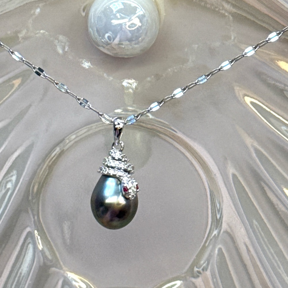 NPT12 Tahitian FLAWLESS Teardrop OMBRÉ 10.9mm Pearl SNAKE Pendant 18KWGold S925 - Picture 5 of 9